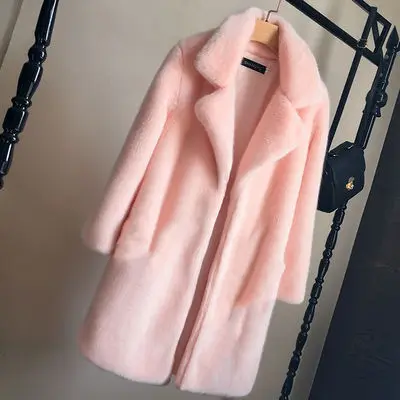 pink s98 Зимнее женское пальто, новинка, 2XL, искусственный мех, норка, средней длины, женское, тонкое, однорядное, темное, с пряжкой, плюшевое, теплое, плотное, пальто, s98 - Цвет: pink s98