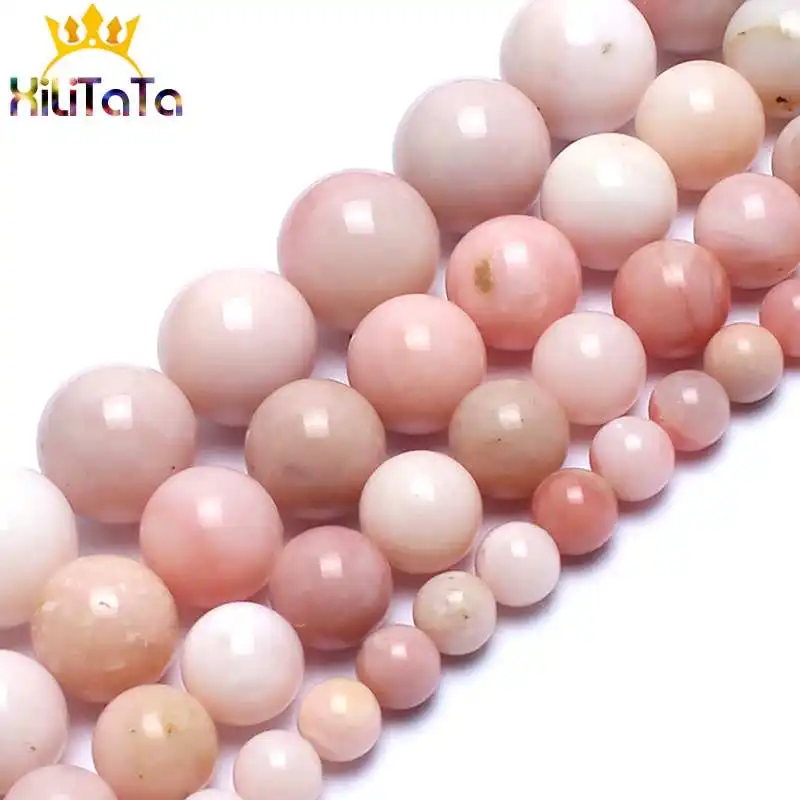 Бисер из натурального розового опала Гладкий Круглый свободный для