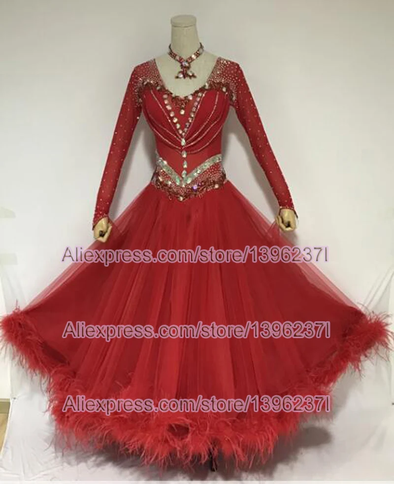 Женское платье для бальных танцев элегантное красное на вальсе взрослых