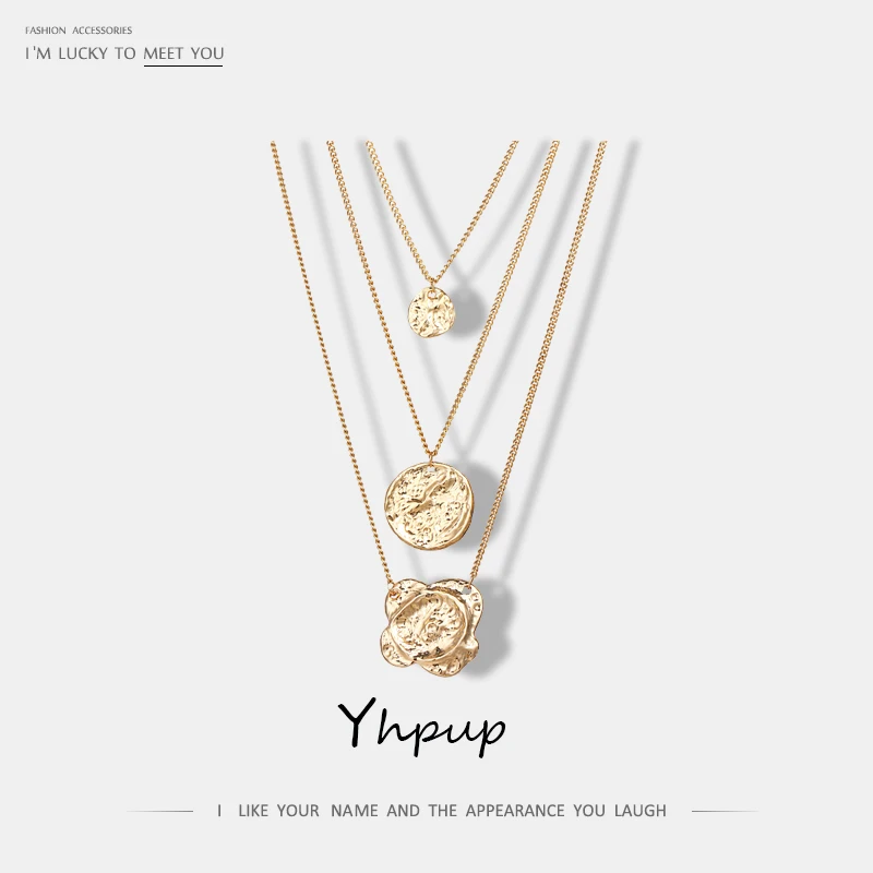 Винтажное ожерелье Yhpup с круглым кулоном из цинкового сплава Трендовое модное