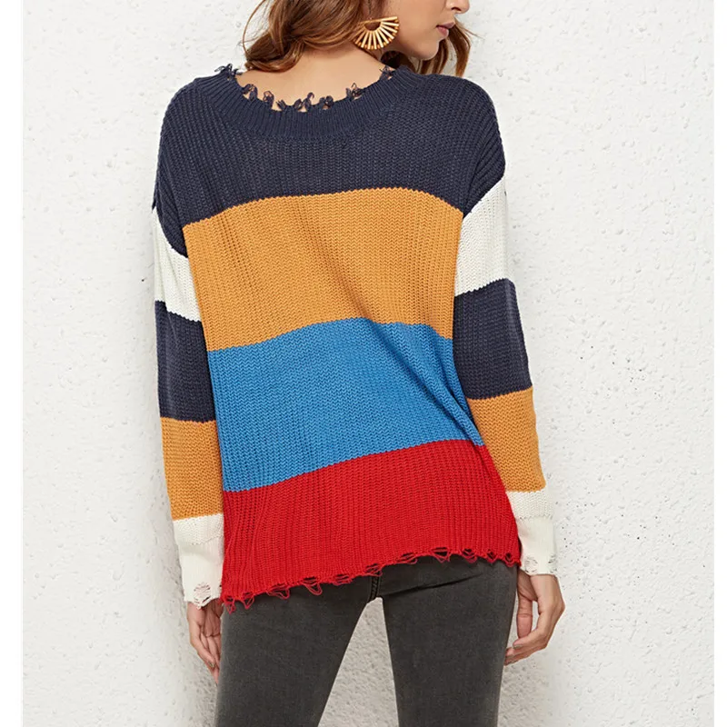 Женский свитер с v-образным вырезом Свободный вязаный в полоску для беременных