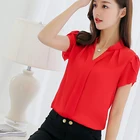 Женская шифоновая блузка, повседневная красная рубашка для офиса с коротким рукавом, лето размера плюс, 2019
