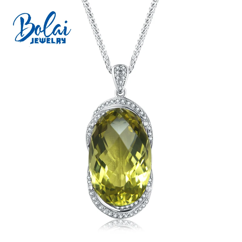 Bolaijewelry, кулон и ожерелье с серебряными цепочками, роскошный драгоценный камень лимонный кварц из стерлингового серебра 925 пробы для женщин с подарочной коробкой