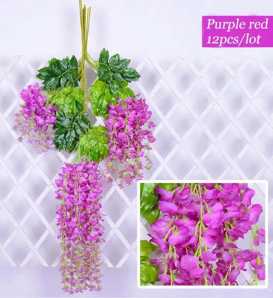 Новые цветные 12 шт/партия искусственные шелковые цветы глицинии лозы подвесной