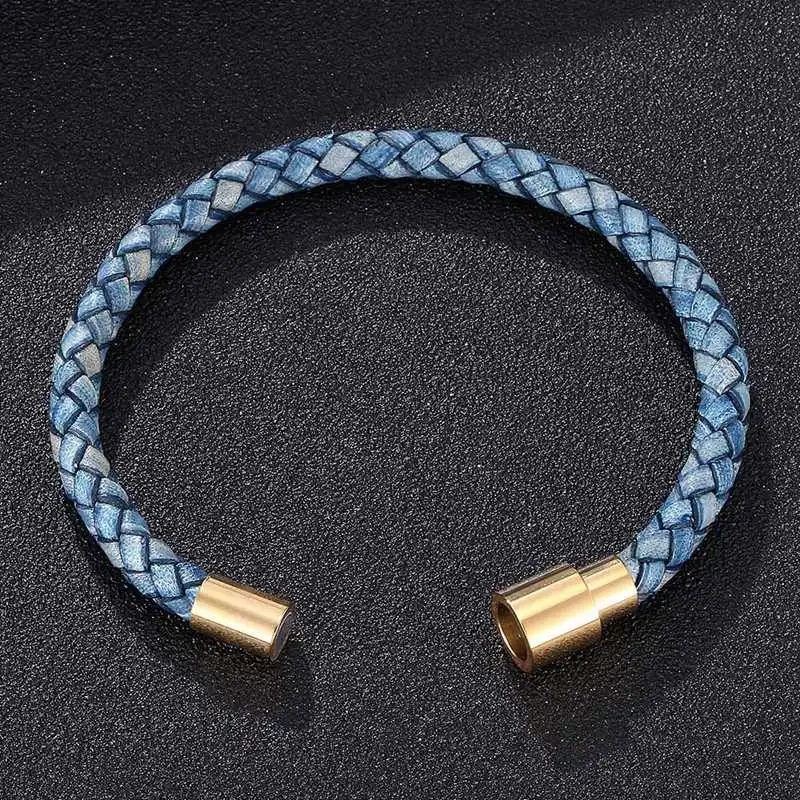 Винтаж браслет женщина Для мужчин ювелирные изделия синий плетеный кожаный