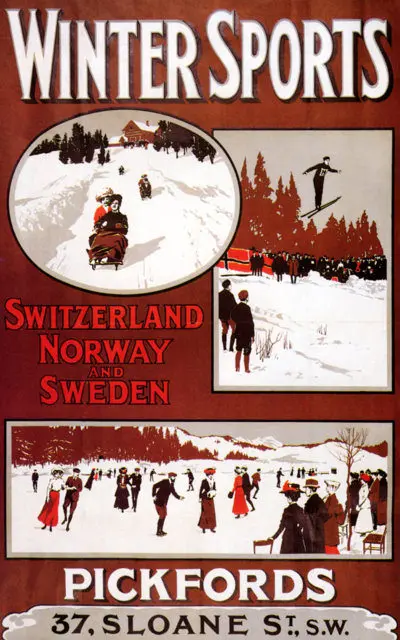 Винтажный постер для катания на лыжах спорта путешествий популярные науки