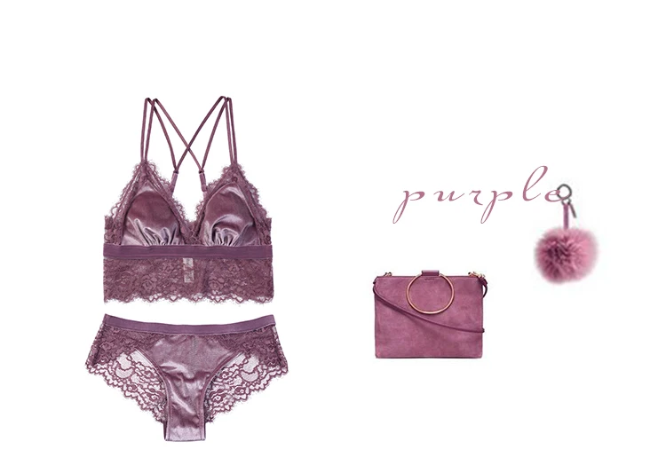 Сексуальный мусс ресницы кружева бархат без обода Bralette нижнее белье дамы бюстгальтер набор тонкий сексуальный фиолетовый черный синий бюстгальтеры
