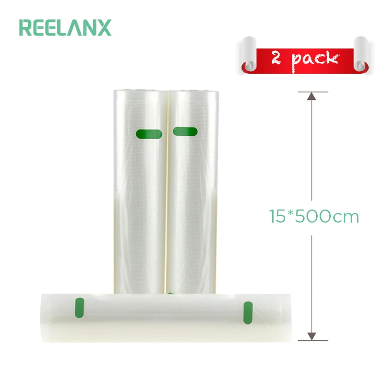 REELANX вакуумные пакеты для вакуумного упаковщика 2 рулона/1 слот 15*500 см мешок для хранения пищевых продуктов вакуумный упаковщик Свежая Упаковка