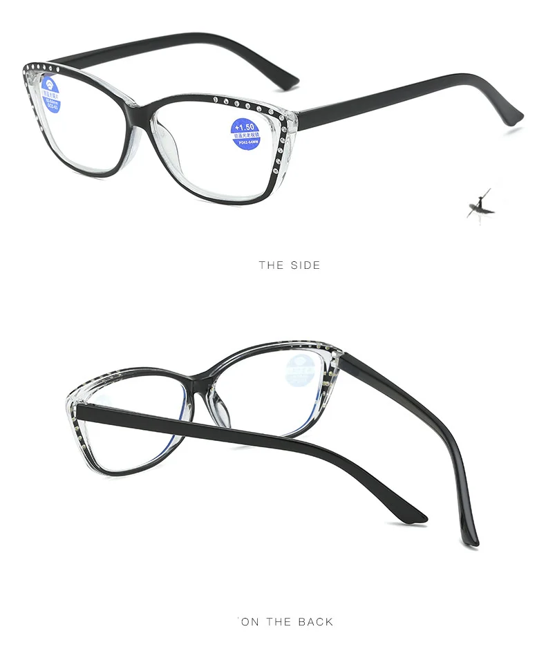 UVLAIK Women's Blue Light Blocking Glasses Ladies Anti-blue light Reading Glasses With Diamonds High-grade Spring Feet Eyewear