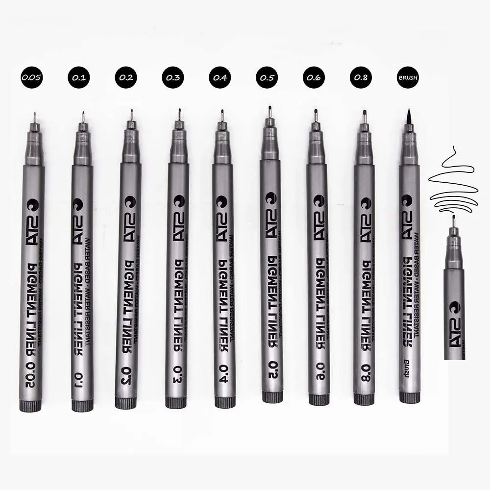 9 шт./набор черные ручки для рисования|Фломастеры| |