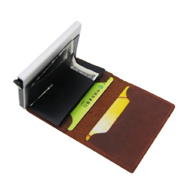 Brand 2020 Men Blocking Rfid Wallet Mini Genuine Leather Business Aluminium Credit Card Holder Purse Automatic Slide Case | Багаж и сумки