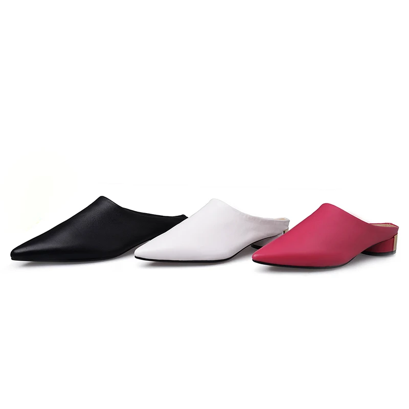 Шлепанцы ISNOM из натуральной кожи женская обувь с острым носком на толстом среднем