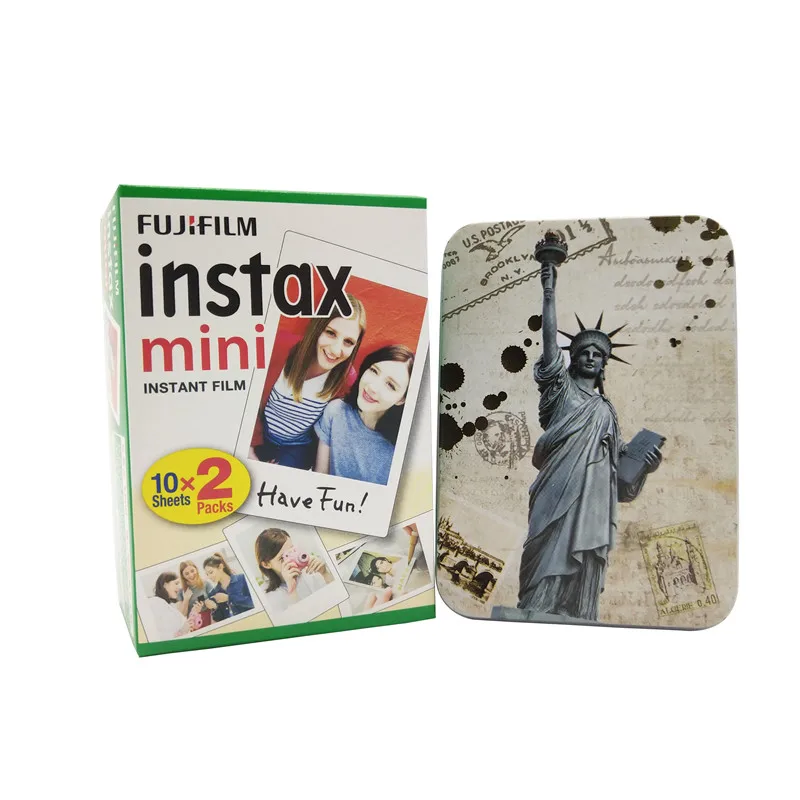 film-black 20 листов Fujifilm Instax Мини белая пленка+ жестяная коробка мгновенная фотобумага для Instax Mini 8 9 7s 9 70 25 50s 90 камера SP-1 2 камеры - Цвет: film-black