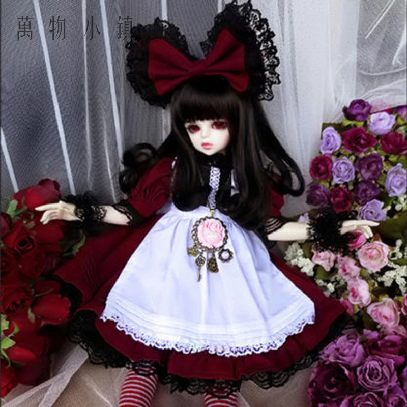 

New Retro Red wine noble maid dress lolita For 1/4 BJD MSD Doll Clothes