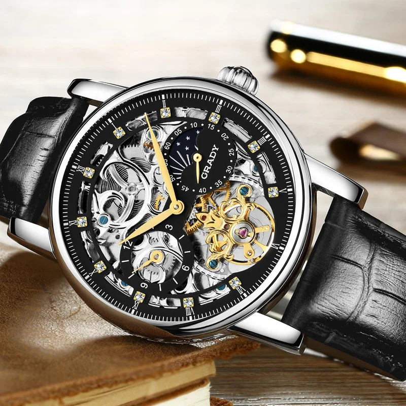 Tourbillon Бизнес мужские часы лучший бренд класса люкс противоударный