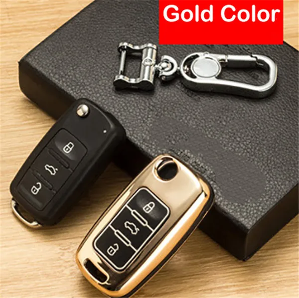 Для Volkswagen VW Polo Tiguan Bora Passat Golf 6 Lavida светящийся цинковый сплав+ кожаный складной чехол для ключей автомобильные аксессуары - Название цвета: Золотой