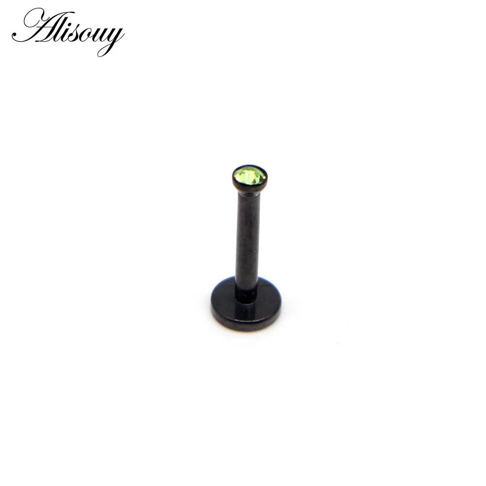 Green Alisouy 1 шт. черные серьги из нержавеющей стали с плоским драгоценным камнем губной пирсинг кольца на Козелок Ювелирные изделия для тела серьги-штанги 8 мм Ювелирные изделия для тела - Окраска металла: Green