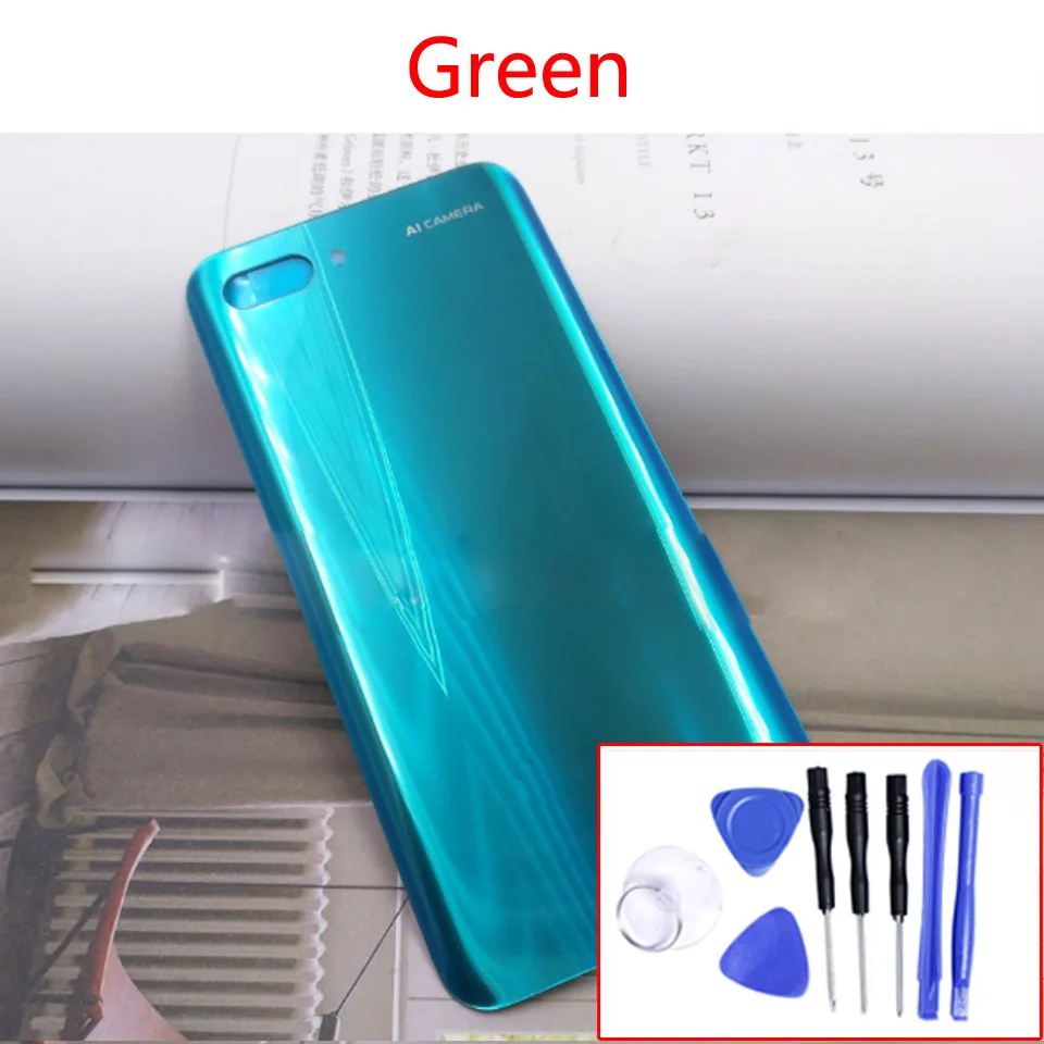 Для huawei honor 10 COL-L29 Задняя крышка батареи Задняя стеклянная панель двери Корпус чехол Ремонт Запасная часть - Цвет: Green-With Tool