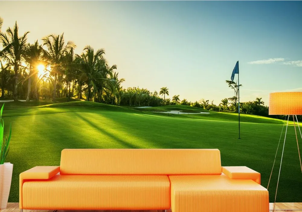 

Пользовательские 3d настенные росписи Пейзаж поле для гольфа зеленая луга 3d настенная бумага для гостиной роскошные обои Нетканая картина м...
