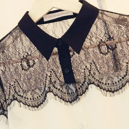 Женская шифоновая блузка черная с кружевом длинным рукавом | одежда