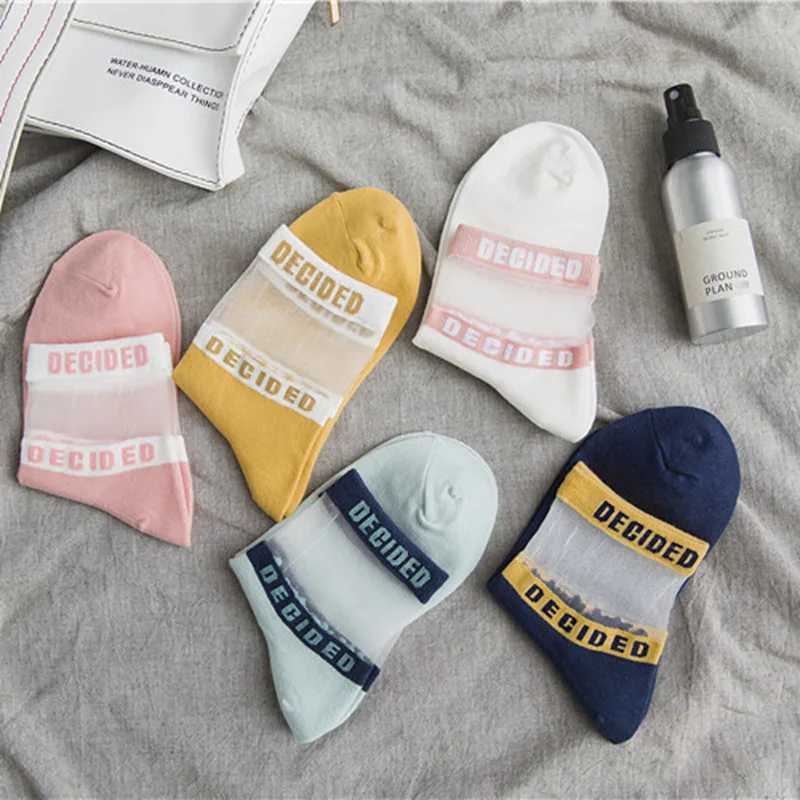 SP & CITY/5 пар летних прозрачных носков с буквенным принтом женские хлопковые