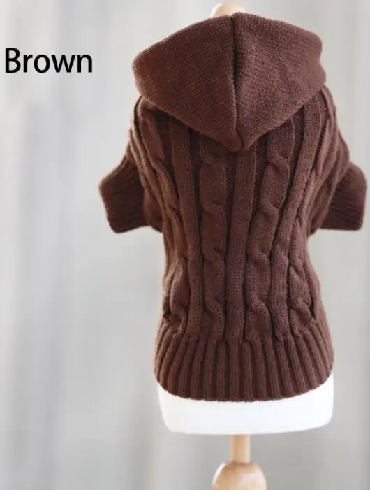 Brown With Hat OnnPnnQ, классический теплый осенне-зимний свитер для собак, одежда для маленьких и средних животных, Модный мягкий свитер с высоким воротником или с шапкой - Цвет: Brown With Hat