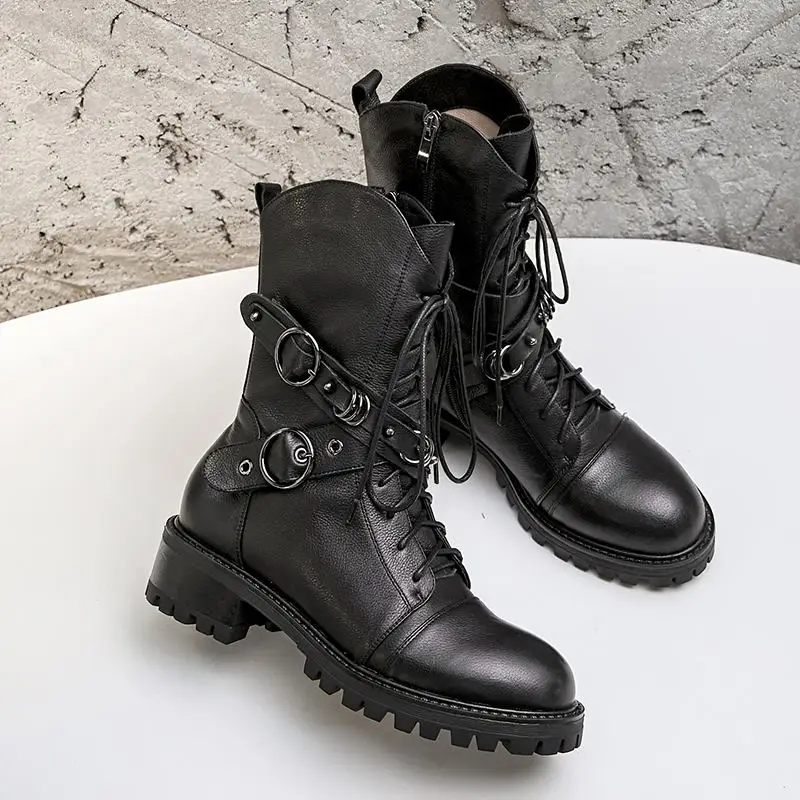 Женские ботильоны из натуральной кожи ALLBITEFO осенне зимние кожаные ботинки