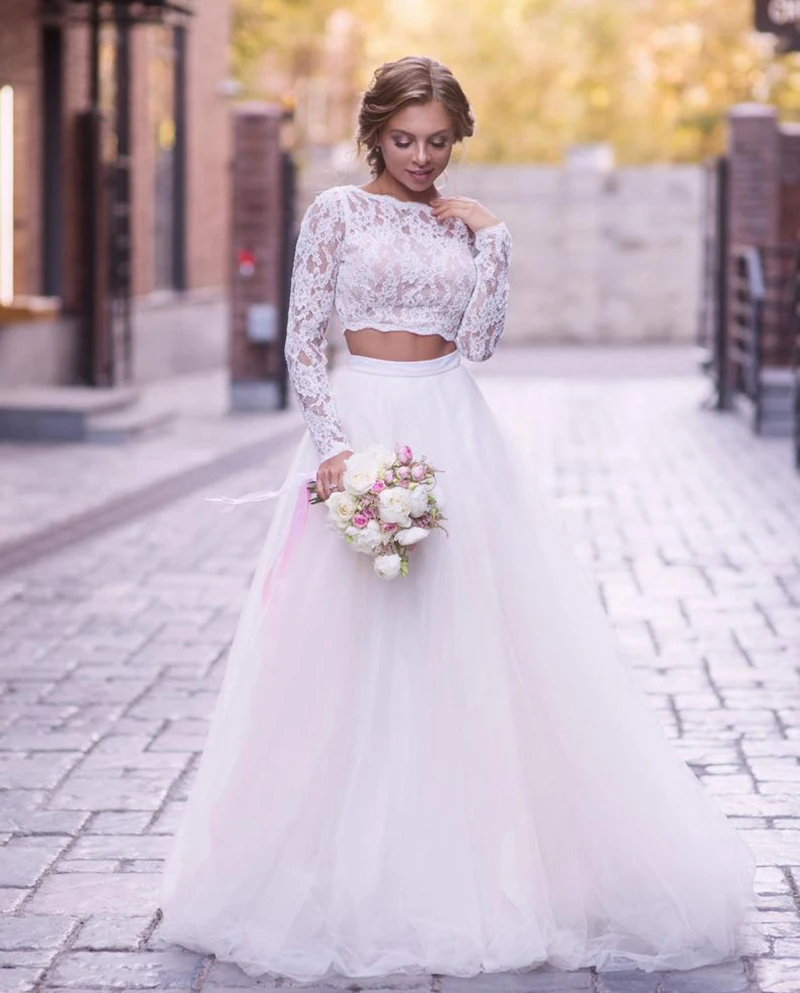 LORIE/пляжное свадебное платье с длинными рукавами; кружевное платье невесты; 2 предмета; платье принцессы в стиле бохо; фатиновое платье для свадьбы; свадебное платье