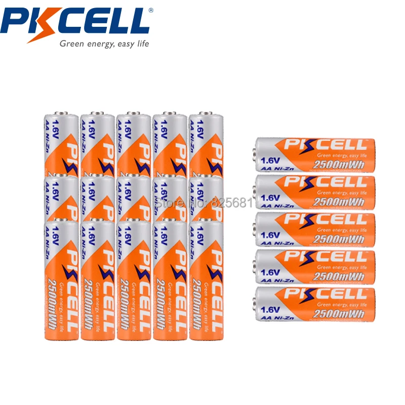 

20 шт. PKCELL NIZN батарея AA аккумуляторные батареи aa 2500mWh 1,6 V самый высокий 1,8 v