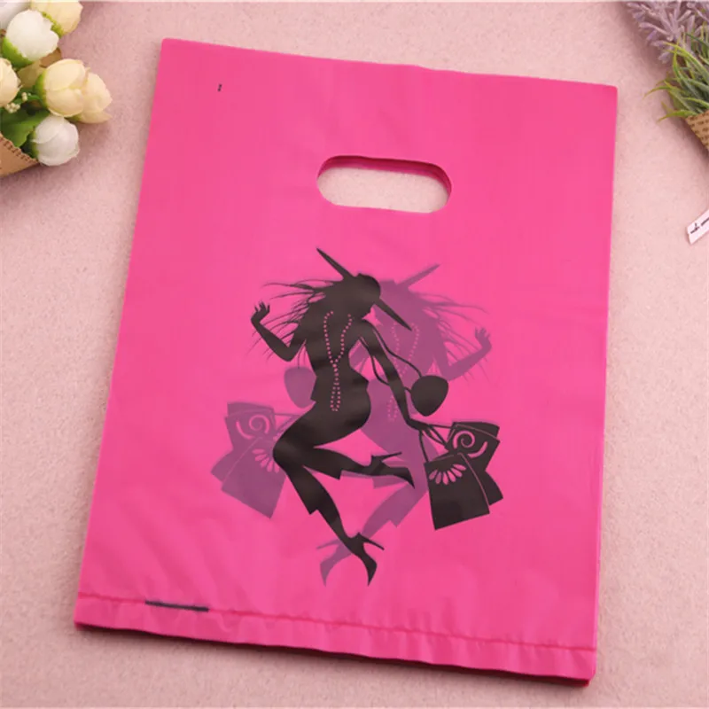 

New Design Wholesale 100pcs/lot 20*25cm Plastic Clothing Packaging Bags With Fashion Girl Packaging Bags For Shopping