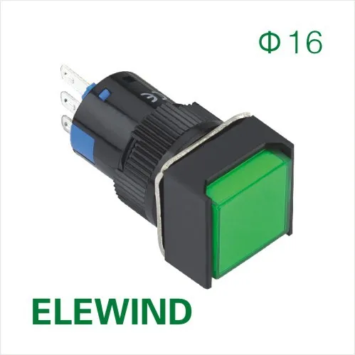 ELEWIND 16 мм квадратный выключатель с подсветкой и мгновенным нажатием (PB161F 11/G/12V)|switch