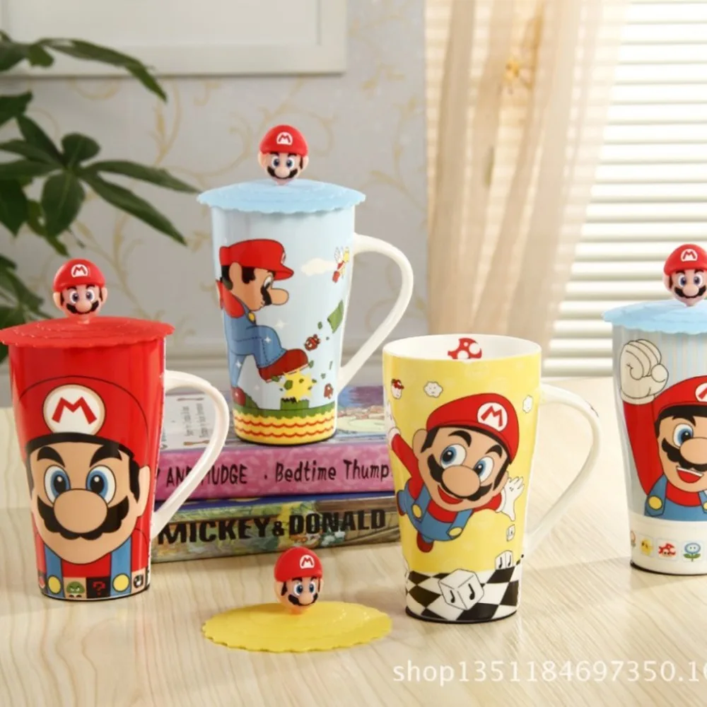 Керамическая кружка для завтрака KEYAMA Super Mario 1 шт. с силиконовой крышкой|milk mug|mug