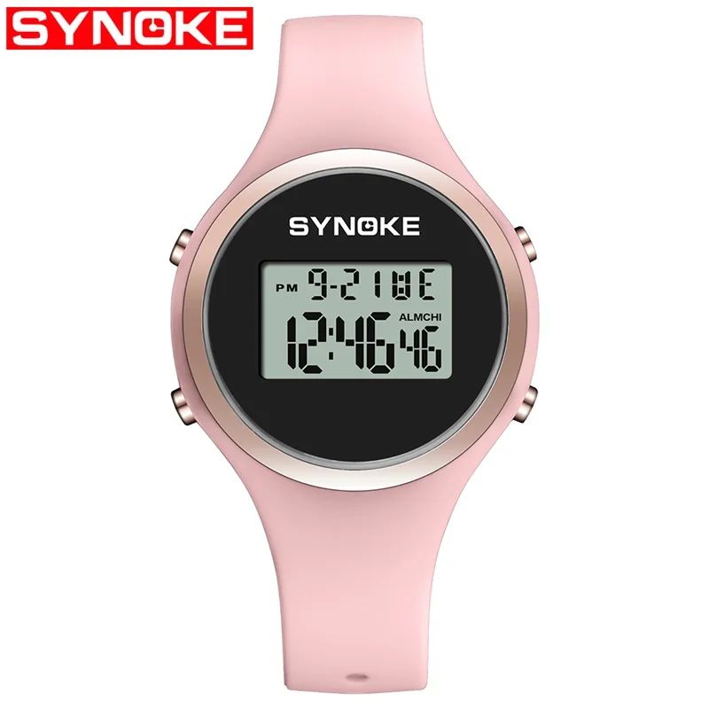 SYNOKE цифровые часы женский силиконовый для часов леди светодиодный дисплей водонепроницаемые женские s часы модные женские s наручные часы спортивные часы - Цвет: Pink