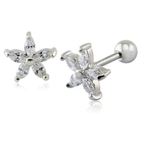 1 pair 16g hot fashion stud piercing earring summer cute flower design tragus ear stud earrings beautiful cubic zircon jewelry