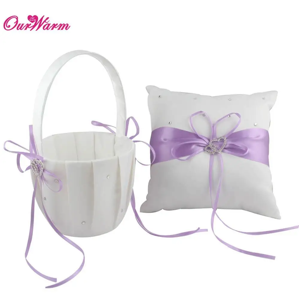 Lavender OurWarm подушка для крещения кольцо Подушка Цветочная корзина сердце сатиновая корзина для хранения подарочный Свадебный мешочек сувенир вечерние украшения - Цвет: Lavender