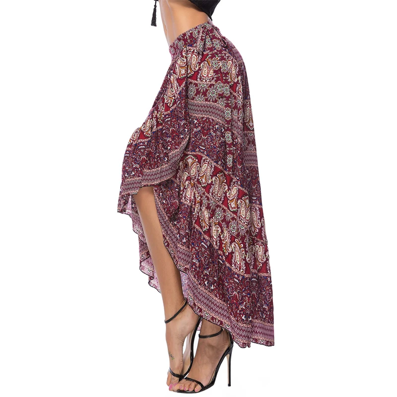 WLLW Women Long Skirt Wrap Lace Up Bohemian skirt Paisley Print Split Front Splice Beach | Женская одежда