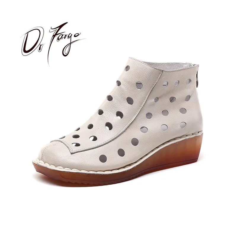 DRFARGO/летние ботильоны для женщин из натуральной кожи дышащие ботинки на молнии