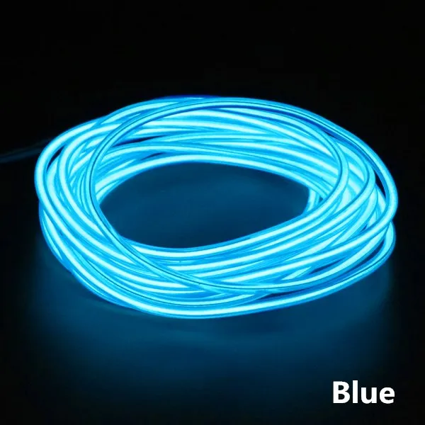blue 1 м/3 м/5 м El Wire Водонепроницаемый светодиодный светильник, неоновый светильник, светящийся светильник, шнур, трубчатый кабель+ 12 В, 2-контактный линейный привод, вечерние украшения для автомобиля - Испускаемый цвет: blue
