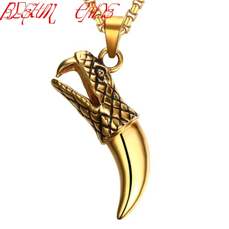 

Punk 316L Stainless Steel Snake Head Tooth Pendant Necklace with Quality Steel Chain Necklace Gold Color