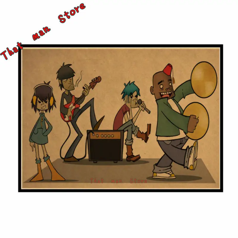 Gorillaz музыка рок Винтаж Плакат из крафт-бумаги DIY стикер стены Нежный домашний бар Декор подарок - Цвет: Красный