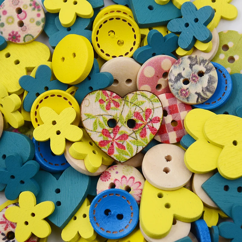 100 шт красочные случайные смешанные деревянные кнопки рождественские цветок в