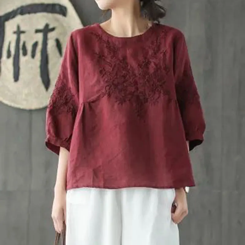 F & je Новинка летняя стильная женская футболка с круглым вырезом вышивкой