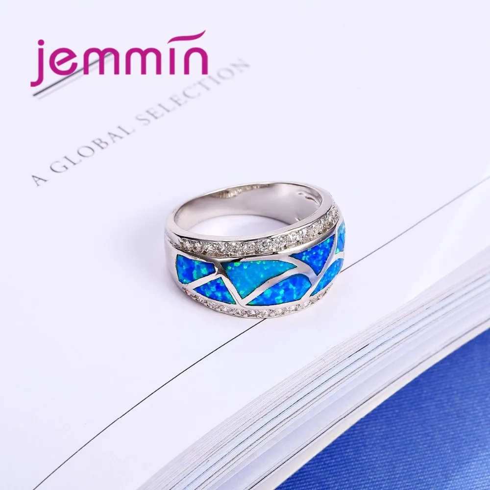 925 Sterling Silver Wedding Engagement Rings For Men And Women Fine Blue Fire Opal Party Finger Ring Micro Rhinestone | Украшения и