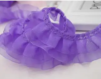 Purple 10 ярдов/партия DIY Многоцветный рюшами Перл Органза двойной слой юбка кружевная ткань торжественное платье одежда отделочный кружевной материал - Цвет: Purple