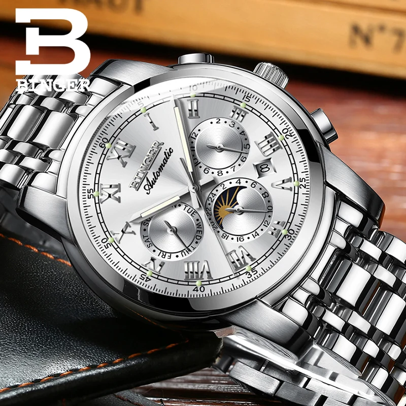 

Switzerland Automatic Mechanical Watch Men Binger Luxury Brand Mens Watches Sapphire clock Waterproof relogio masculino B1178-4