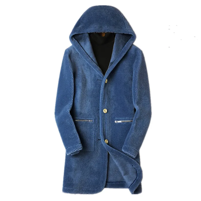 blue Пальто из натуральной шерсти, мужская зимняя куртка, длинные пальто из натуральной овечьей шерсти, Двусторонняя одежда, замшевая кожаная куртка, Veste L18-7201, MY1632 - Цвет: blue