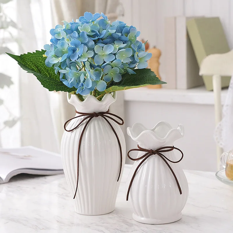 white 1set Европейская керамическая ваза, украшение, ручная работа, белая/синяя фарфоровая ваза для цветов, центральные части для свадеб, сухие цветы, украшение для дома - Цвет: white 1set