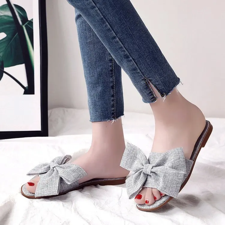 2018 красивые женские шлепанцы с большим бантом на плоской подошве Вьетнамки
