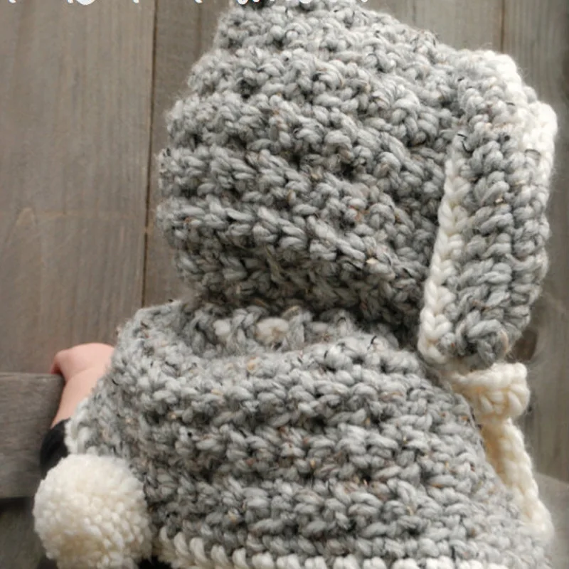 DreamShining Зимние Детские Шапки и Уха Кролика Шаль Дети Шерсть Вязаный Шляпы Девочки