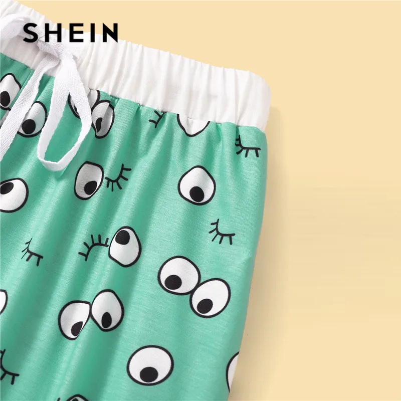 SHEIN Пижамный Комплект Футболка С Текстовым Принтом И Брюки Летний Повседневный Комплект